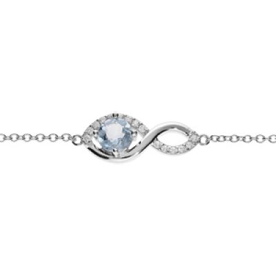 Bracelet en argent rhodié chaîne avec infini Topazes bleu et oxydes blancs sertis 16+3cm