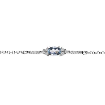 Bracelet en argent rhodié chaîne avec Topaze bleu véritable et oxydes blancs sertis 15+4cm