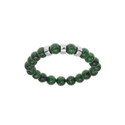 Bracelet extensible en argent platiné avec boules Jade vert véritable et 3 charms à graver