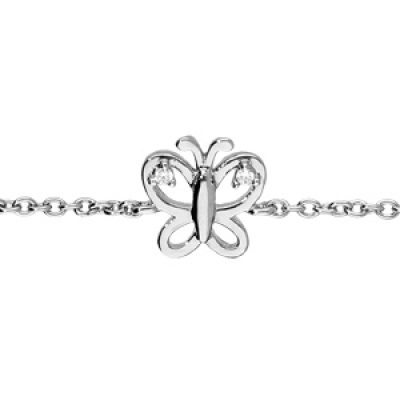 Bracelet en argent rhodié chaîne papillon ajouré oxydes blancs longueur 16+3cm