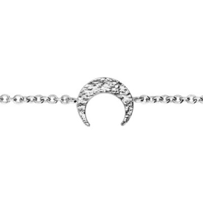 Bracelet en argent rhodié chaîne avec croissant de lune martelée 16+3cm