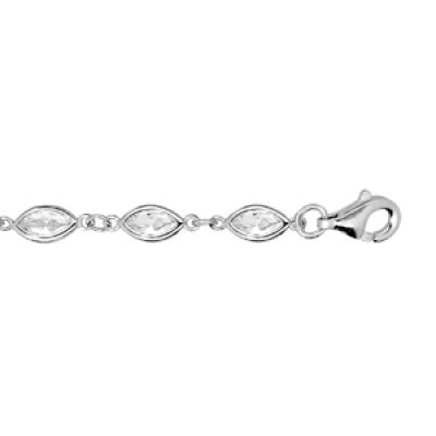 Bracelet en argent rhodié navettes avec oxydes blancs sertis 16+3cm