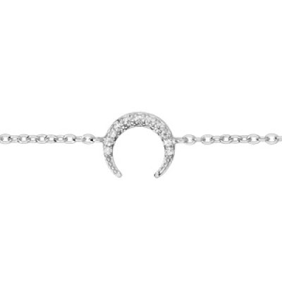 Bracelet en argent rhodié chaîne avec croissant de lune pavé d'oxydes blancs sertis 16+3cm