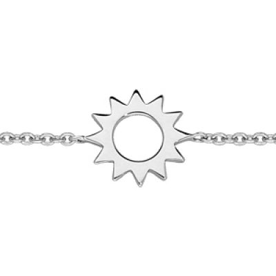 Bracelet en argent rhodié chaîne avec pastille soleil ajouré longueur 16+3cm