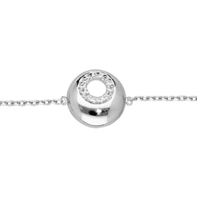 Bracelet en argent rhodié chaîne et rond percé oxydes blancs sertis longueur 16+2cm