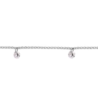 Bracelet en argent rhodié chaîne et 5 pampilles pierres blanches longueur 17+2cm