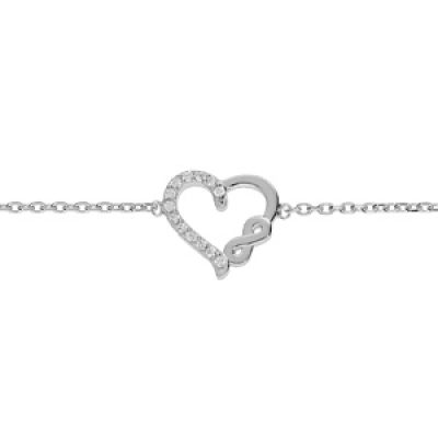 Bracelet en argent rhodié chaîne avec coeur et infini oxydes blancs sertis 16+2cm