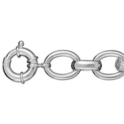 Bracelet en argent rhodié chaîne en grosses mailles ovales séparées par des éléments alternés lisses et pavés d'oxydes blancs - longueur 20cm