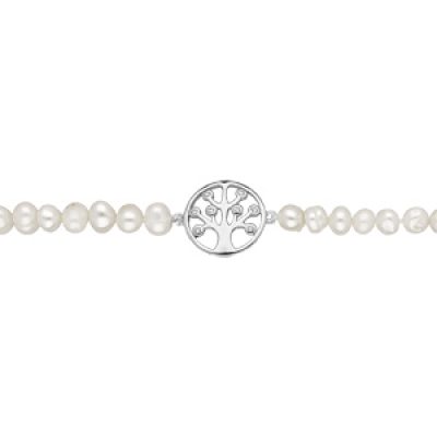 Bracelet en perles d'eau douce avec arbre de vie en argent rhodié longueur 17+4cm