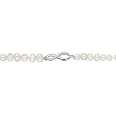 Bracelet en perles d'eau douce avec symbole infini en argent rhodié et oxydes blancs sertis longueur 18+4cm