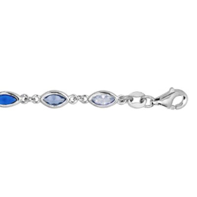 Bracelet en argent rhodié avec oxydes degradés de bleu et blancs en forme de navette longueur 16+3cm