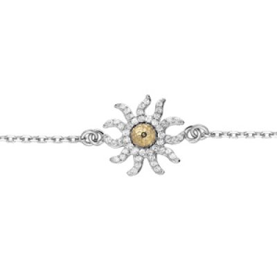 Bracelet en argent rhodié chaîne avec fleur de soleil et oxydes blancs 16+3cm