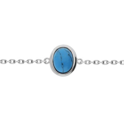 Bracelet en argent rhodié chaîne avec pastille couleur turquoise (synthèse) 16+3cm