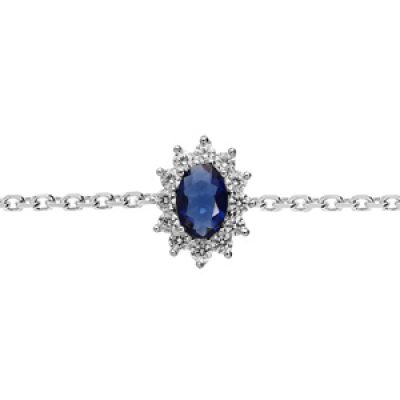Bracelet en argent rhodié chaîne avec oxyde bleu royal contour en oxydes blancs 16+3cm