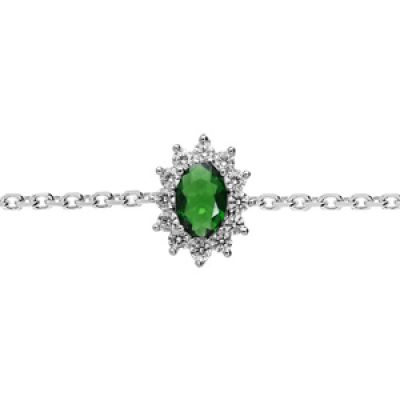 Bracelet en argent rhodié chaîne avec oxyde vert contour en oxydes blancs 16+3cm
