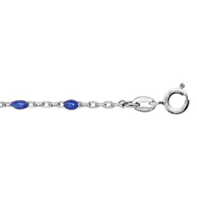 Bracelet en argent rhodié chaîne avec perles bleu foncé 15+3cm