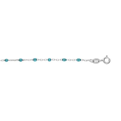 Bracelet en argent rhodié chaîne avec olives couleur bleu transparent 15+3cm