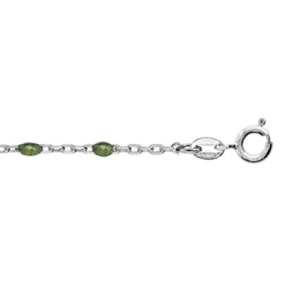 Bracelet en argent rhodié chaîne avec perles vertes 15+3cm