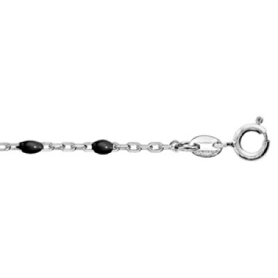 Bracelet en argent rhodié chaîne avec perles noires 15+3cm