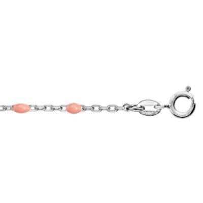 Bracelet en argent rhodié chaîne avec perles roses 15+3cm
