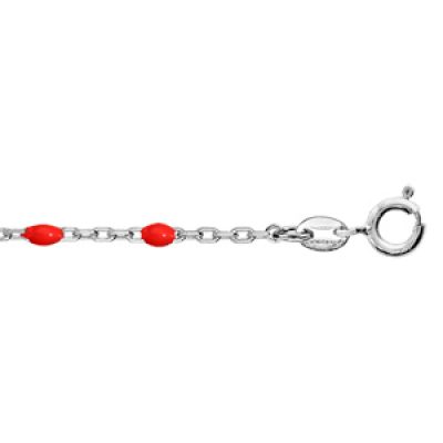 Bracelet en argent rhodié chaîne avec perles rouges 15+3cm