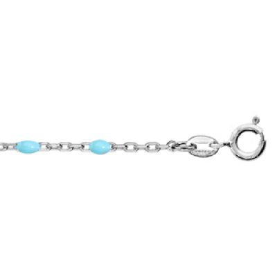 Bracelet en argent rhodié chaîne avec perles turquoise de synthése 15+3cm