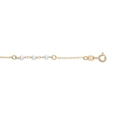 Bracelet en argent et dorure jaune chaîne avec 9 Perles blanches de synthèse 16+3cm