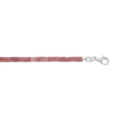 Bracelet en argent rhodié rondelles pierre Rodonite rose véritable 17+3cm