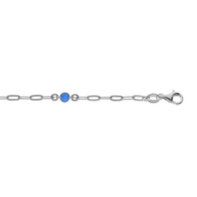 Bracelet en argent rhodié petite maille rectangulaire et perlee bleue foncé 16+3cm