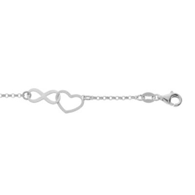 Bracelet en argent rhodié chaîne avec coeurs et infinis entremelés 16+3cm