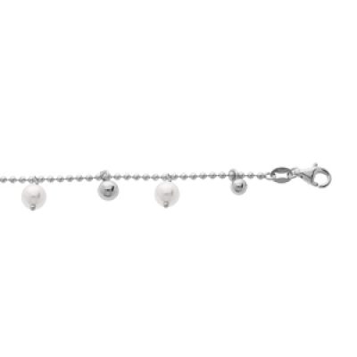 Bracelet en argent rhodié pampilles boules et perles blanches imitation 16+3cm