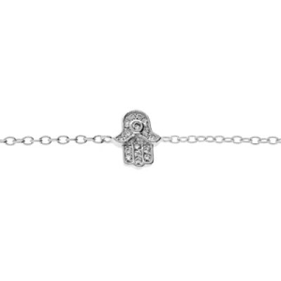Bracelet en argent rhodié chaîne avec main de fatma et oxydes blancs sertis 16+3cm