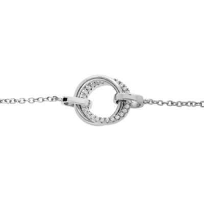 Bracelet en argent rhodié chaîne avec double cercle et oxydes blancs sertis 16+2cm