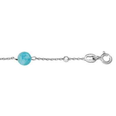 Bracelet en argent rhodié chaîne avec boules bleu hemimorphite 16+3cm