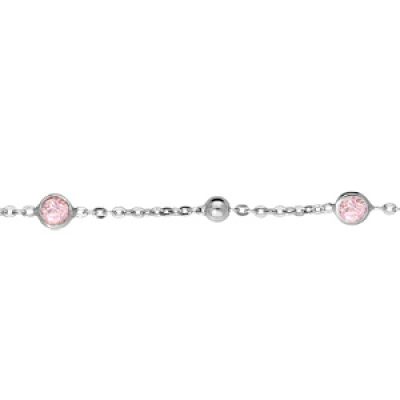 Bracelet en argent rhodié chaîne avec pierres rose serties 16+3cm