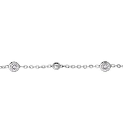 Bracelet en argent rhodié chaîne avec oxydes blancs boules 16+3cm