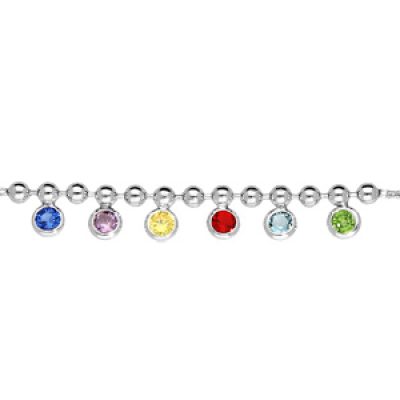 Bracelet en argent rhodié chaîne avec pampilles pierres multi couleur et boules 16+3cm