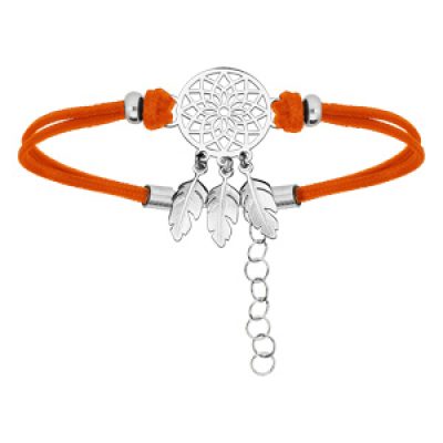 Bracelet argent rhodié cordon orange attrape reve 16+3cm