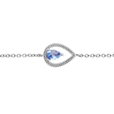 Bracelet en argent rhodié chaîne avec goutte et oxyde bleu ciel serti 16+2cm