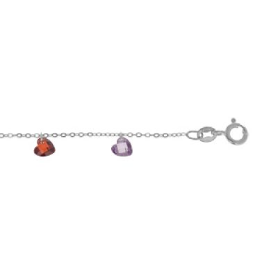 Bracelet en argent palladium chaîne avec pampilles coeurs multi couleurs 17+3cm