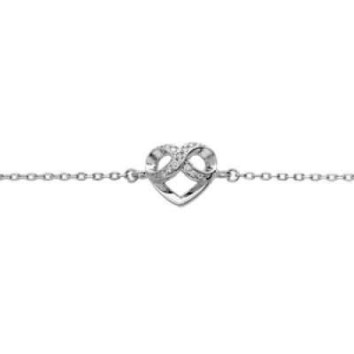 Bracelet en argent rhodié chaîne avec coeur et infini oxydes blancs sertis 16