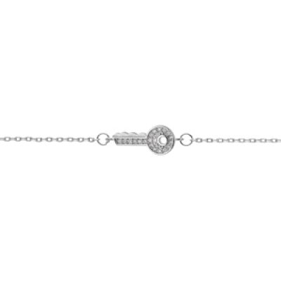 Bracelet en argent rhodié chaîne avec clef et oxydes blancs sertis 16+3cm