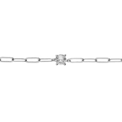 Bracelet en argent rhodié chaîne maille rectangulaire et oxyde blanc serti 16+3cm