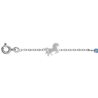 Bracelet en argent rhodié chaîne avec alternance de chevaux et d'oxydes bleu ciel - longueur 17