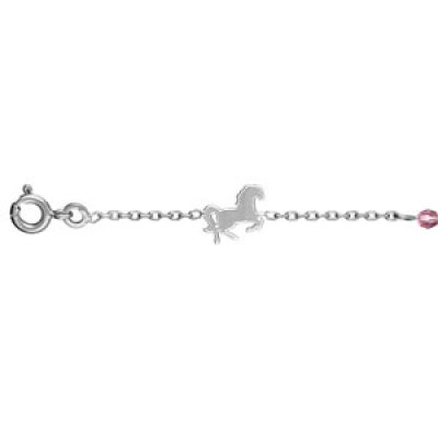 Bracelet en argent rhodié chaîne avec alternance de chevaus et d'oxydes roses - longueur 17