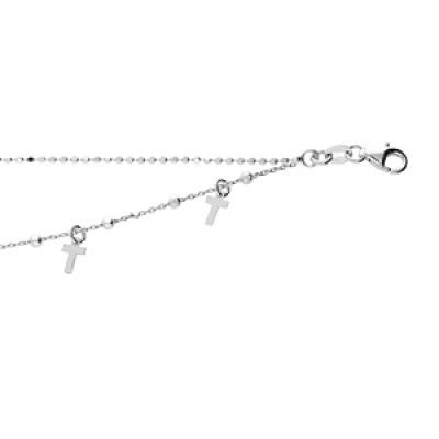Bracelet en argent rhodié chaîne double avec pampilles croix 15+3cm