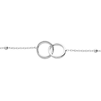 Bracelet en argent rhodié chaîne avec double cercle entremélé 15+3cm