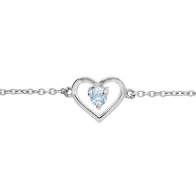 Bracelet en argent platiné chaîne avec coeur oxyde bleu ciel 14+3cm