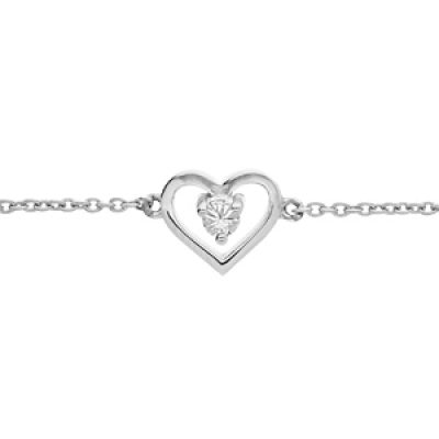 Bracelet en argent platiné chaîne avec coeur et oxyde blanc 14+3cm
