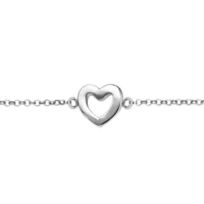 Bracelet en argent rhodié chaîne avec coeur ajouré 16+3cm